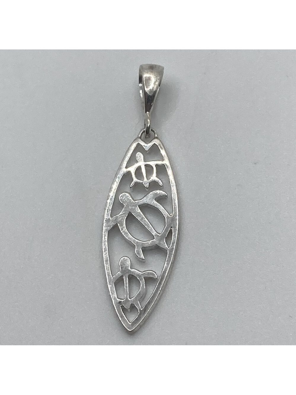 Vtg Sterling Silver Marquis Shaped Sea Turtle Turtles Pendant 1.6”